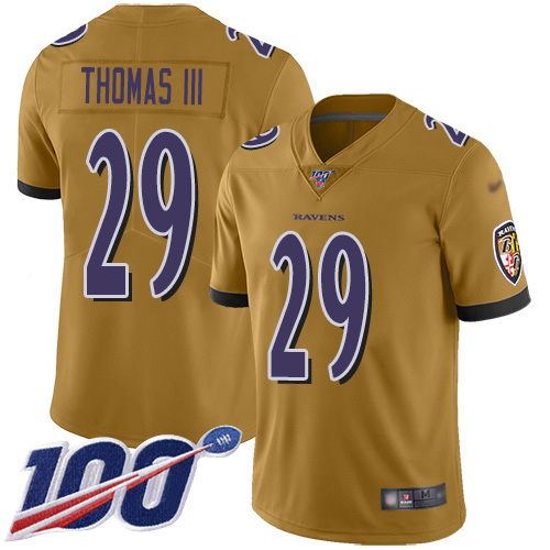 Baltimore Ravens Limited Gold Men Earl Thomas III Jersey NFL Football #29 100th Season Inverted Legend->youth nfl jersey->Youth Jersey